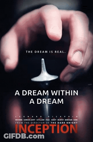 A Poster For The Movie Inception Shows A Person Holding A Spinning Top GIF