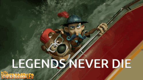 A Poster For The Movie Legends Never Die With A Cartoon Character GIF