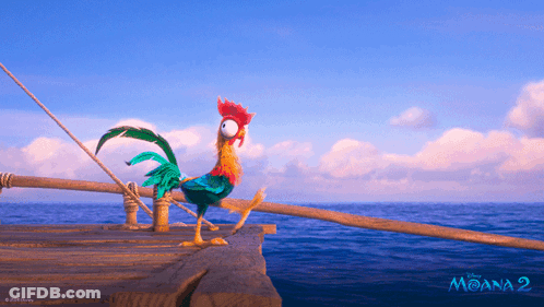 A Poster For The Movie Moana 2 Shows A Rooster On A Boat GIF