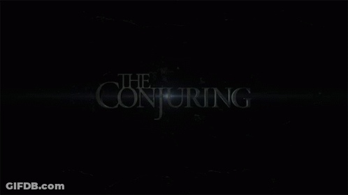 A Poster For The Movie The Conjuring With A Dark Background GIF
