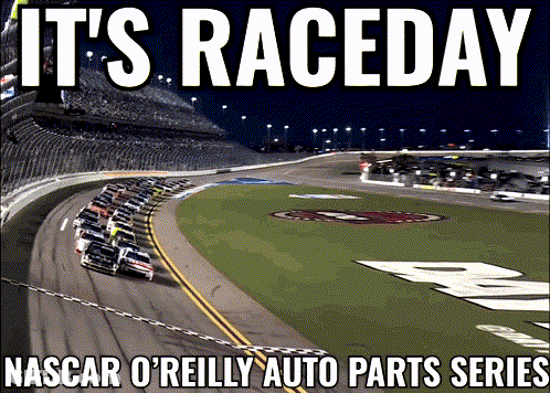 A Poster For The Nascar O'reilly Auto Parts Series Shows A Race Track GIF