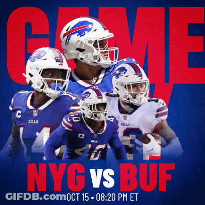 A Poster For The Nyc Vs Buf Football Game On Oct 15 GIF