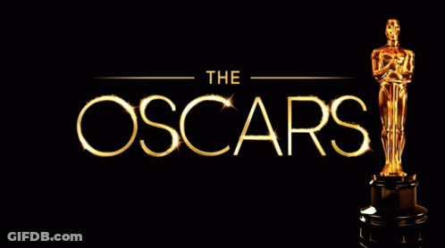 A Poster For The Oscars With A Gold Statue GIF