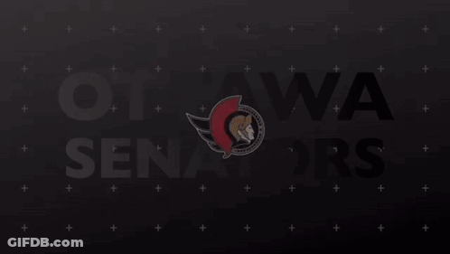 A Poster For The Ottawa Senators Shows A Logo On A Black Background GIF