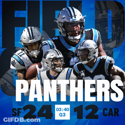 A Poster For The Panthers Football Team Shows Four Players On A Blue Background GIF