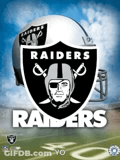 A Poster For The Raiders Football Team With A Helmet On The Background GIF