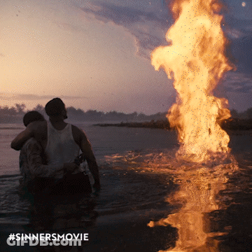 A Poster For The Sinner 'S Movie Shows A Couple Standing In The Water GIF