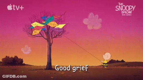 A Poster For The Snoopy Show Shows Charlie Brown Pulling A Kite GIF