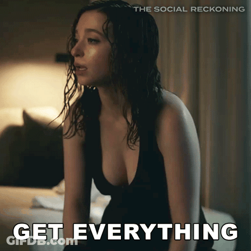 A Poster For The Social Reckoning Shows A Woman In A Black Dress GIF