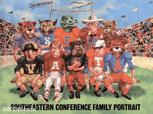 A Poster For The Southeastern Conference Family Portrait Showing A Group Of Football Players GIF