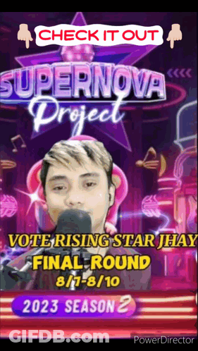 A Poster For The Supernova Project Shows A Young Man Holding A Microphone GIF