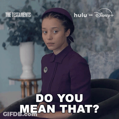 A Poster For The Testaments Shows A Woman In A Purple Dress GIF