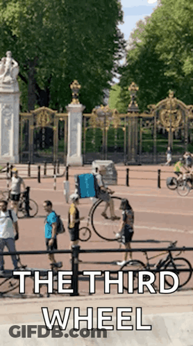A Poster For The Third Wheel Shows A Group Of People Walking And Riding Bikes GIF