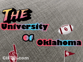 A Poster For The University Of Oklahoma With A Football And A Hand GIF