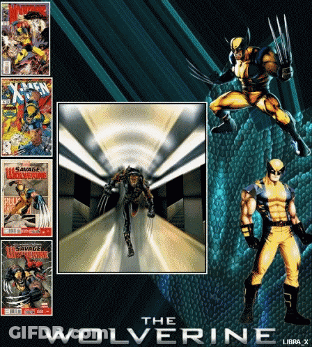 A Poster For The Wolverine With A Picture Of The Wolverine GIF