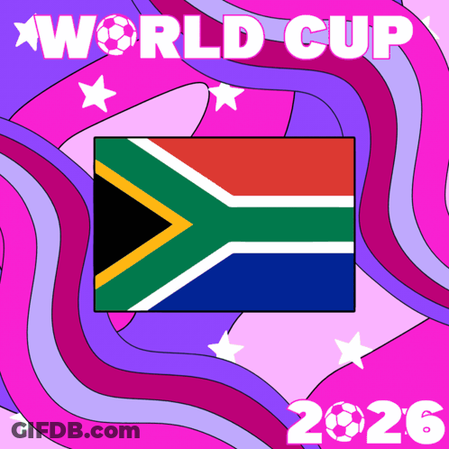 A Poster For The World Cup 2026 With A South African Flag In The Center GIF