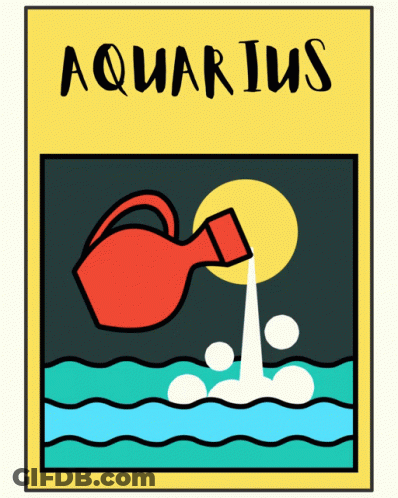 A Poster For The Zodiac Sign Aquarius With A Pitcher Pouring Water GIF