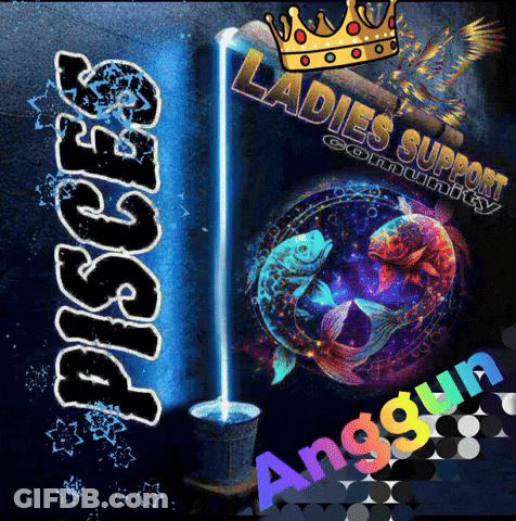 A Poster For The Zodiac Sign Pisces With A Fish And A Crown GIF