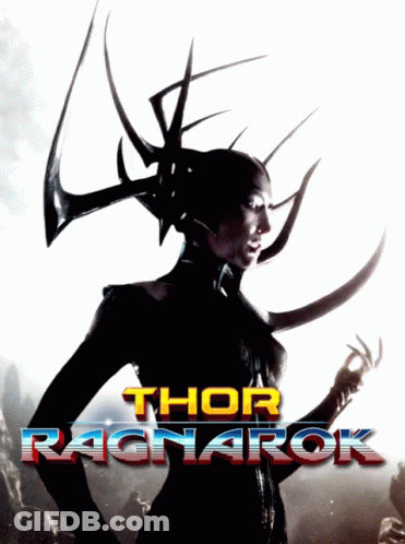 A Poster For Thor Ragnarok Features A Woman With Horns GIF