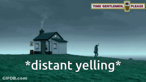 A Poster For Time Gentlemen Please Shows A Man Standing In Front Of A House GIF