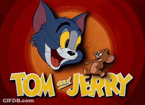 A Poster For Tom And Jerry With A Cat And Mouse GIF
