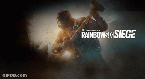A Poster For Tom Clancy 'S Rainbow Six Siege Shows A Soldier Holding A Hammer GIF