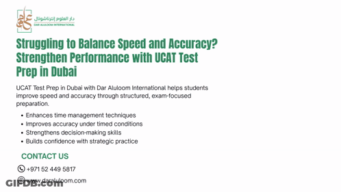 A Poster For Ucat Test Prep In Dubai With Dar Aluloom International Helps Students Improve Speed And Accuracy Through St GIF
