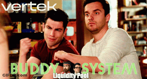 A Poster For Vertek Buddy System With Two Men GIF