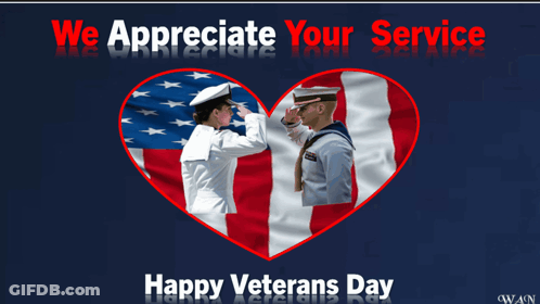 A Poster For Veterans Day With Two Soldiers Saluting Each Other GIF