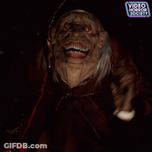 A Poster For Video Horror Society Shows A Scary Witch GIF