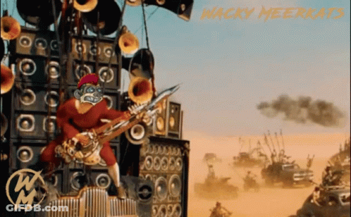 A Poster For Wacky Meerkats Shows A Man Holding A Guitar GIF