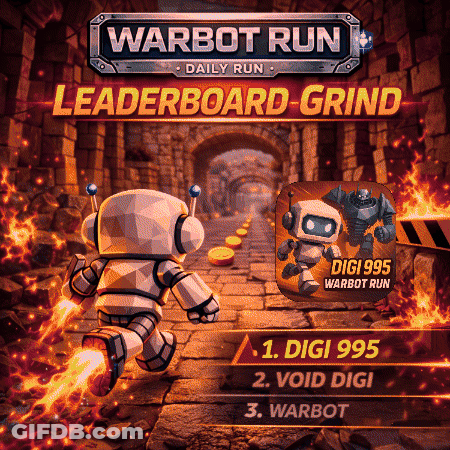 A Poster For Warbot Run Daily Run Shows A Robot Running GIF
