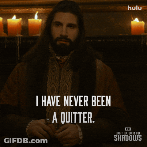 A Poster For What We Do In The Shadows Shows A Man Holding A Book GIF