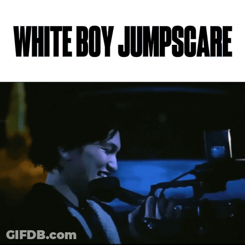 A Poster For White Boy Jumpscare Shows A Man Talking Into A Phone GIF