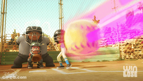 A Poster For Win Lose Shows A Baseball Player And Umpire GIF