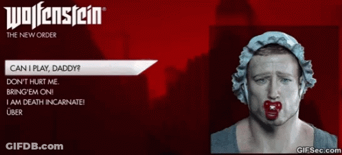 A Poster For Wolfenstein The New Order Shows A Man With Blood On His Face GIF