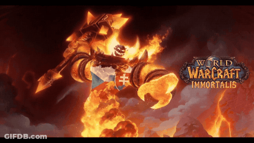 A Poster For World Of Warcraft Immortalis With A Fire Monster On It GIF