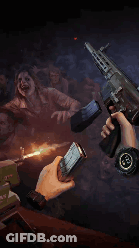 A Poster For World War Z Vr Shows A Person Holding A Gun GIF