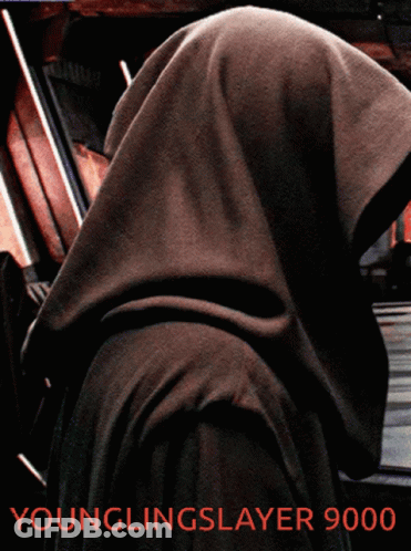 A Poster For Younglingslayer 9000 Shows A Person With A Hood On Their Head GIF