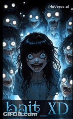 A Poster Of A Girl Surrounded By Zombies With The Words Bait_xd Below It GIF
