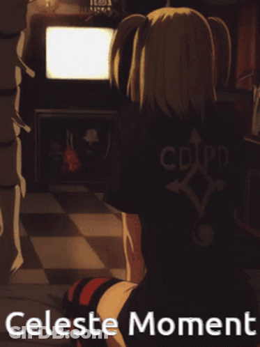 A Poster Of A Girl With The Words Celeste Moment GIF