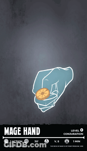 A Poster Of A Hand Holding A Coin With The Words Mage Hand On It GIF