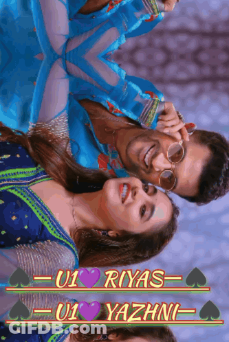 A Poster Of A Man And A Woman With The Words Riyas U1 Yazhni GIF