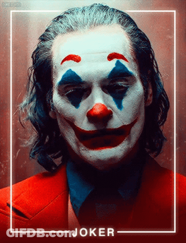A Poster Of A Man Dressed As The Joker With His Face Painted Like A Clown GIF