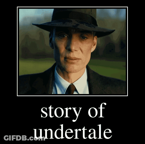 A Poster Of A Man In A Suit And Hat With The Words Story Of Undertale Below Him GIF