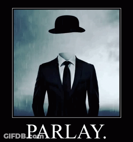 A Poster Of A Man In A Suit And Tie With A Bowler Hat On His Head GIF