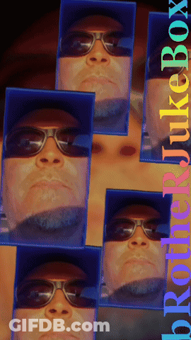 A Poster Of A Man Wearing Sunglasses With The Words Brother Jukebox On The Bottom GIF