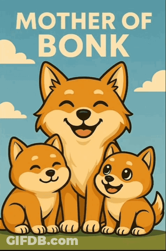 A Poster Of A Mother Of Bonk With Two Puppies GIF