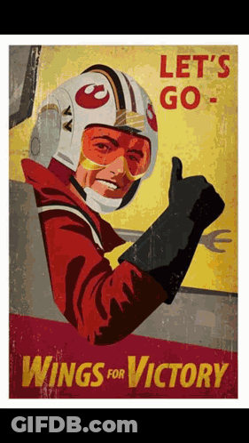 A Poster Of A Pilot Giving A Thumbs Up With The Words Let 'S Go Wings For Victory GIF