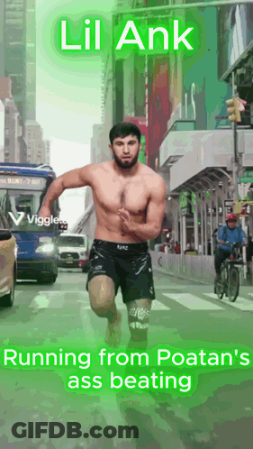 A Poster Of A Shirtless Man Running Down A Street With The Words Lil Ank Running From Poatan 'S Ass Beating GIF